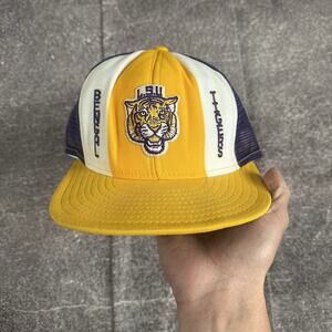 Men's Vintage 80's Lucky Stripes LSU Bengal Tigers Mesh Trucker Snapback Hat Cap